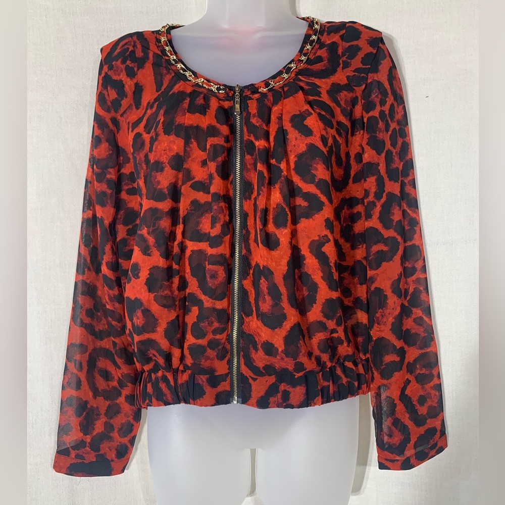 Vo Jeans red Leopard print long sleeves women’s blouse Size Medium